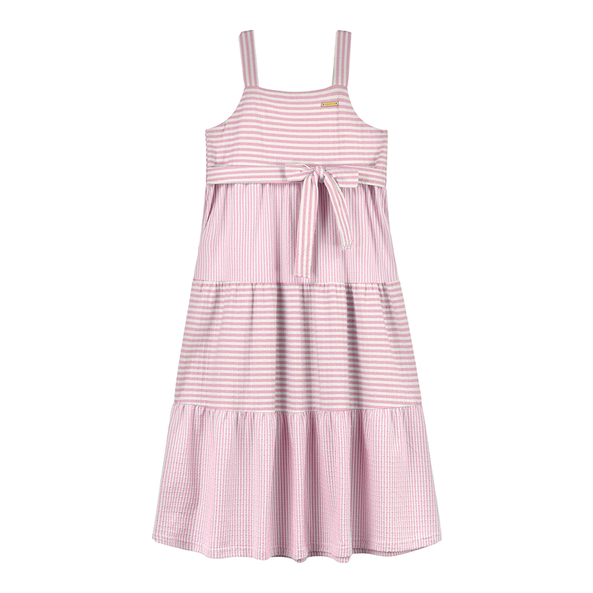 Vestido Infantil Alakazoo Alça Faixas com Listras Lacinho