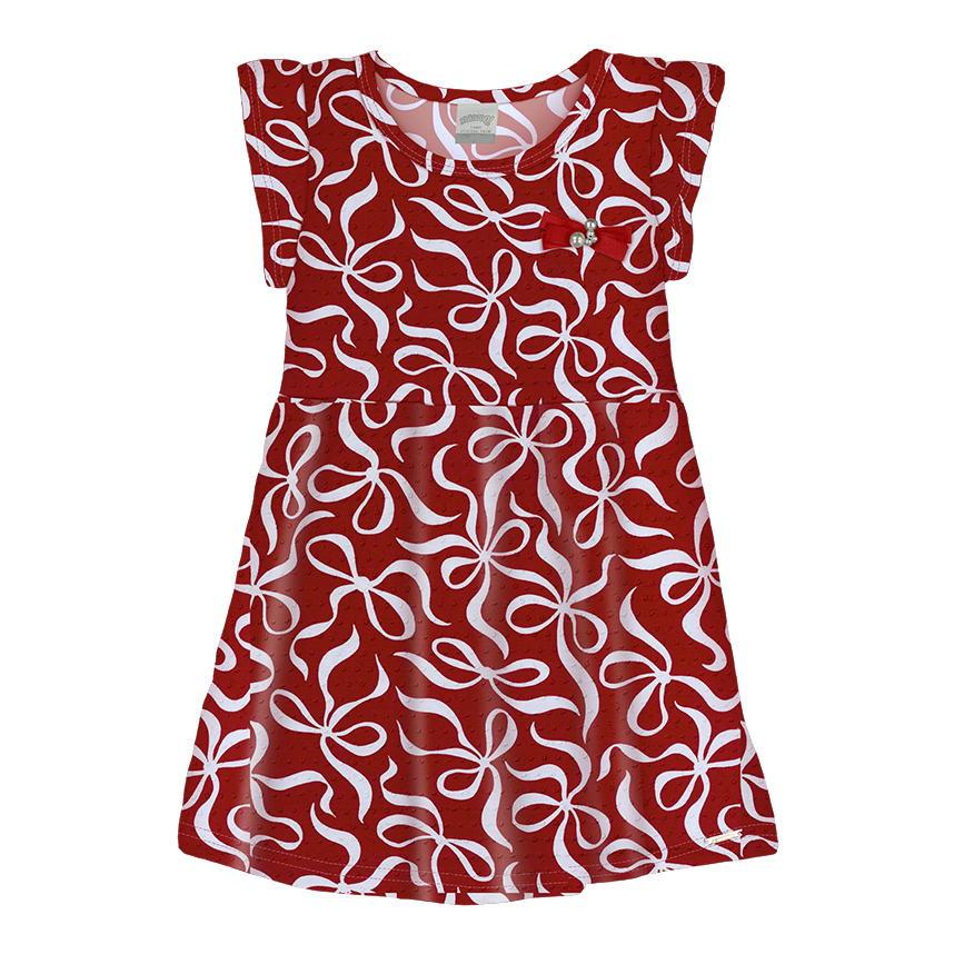 Vestido Infantil Alakazoo Manga Curta Estampa Laços