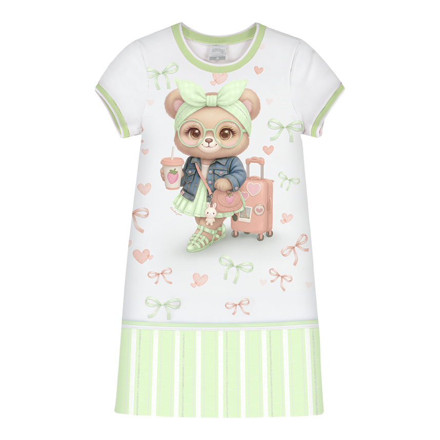 Vestido Infantil Alakazoo Manga Curta Estampa Ursa