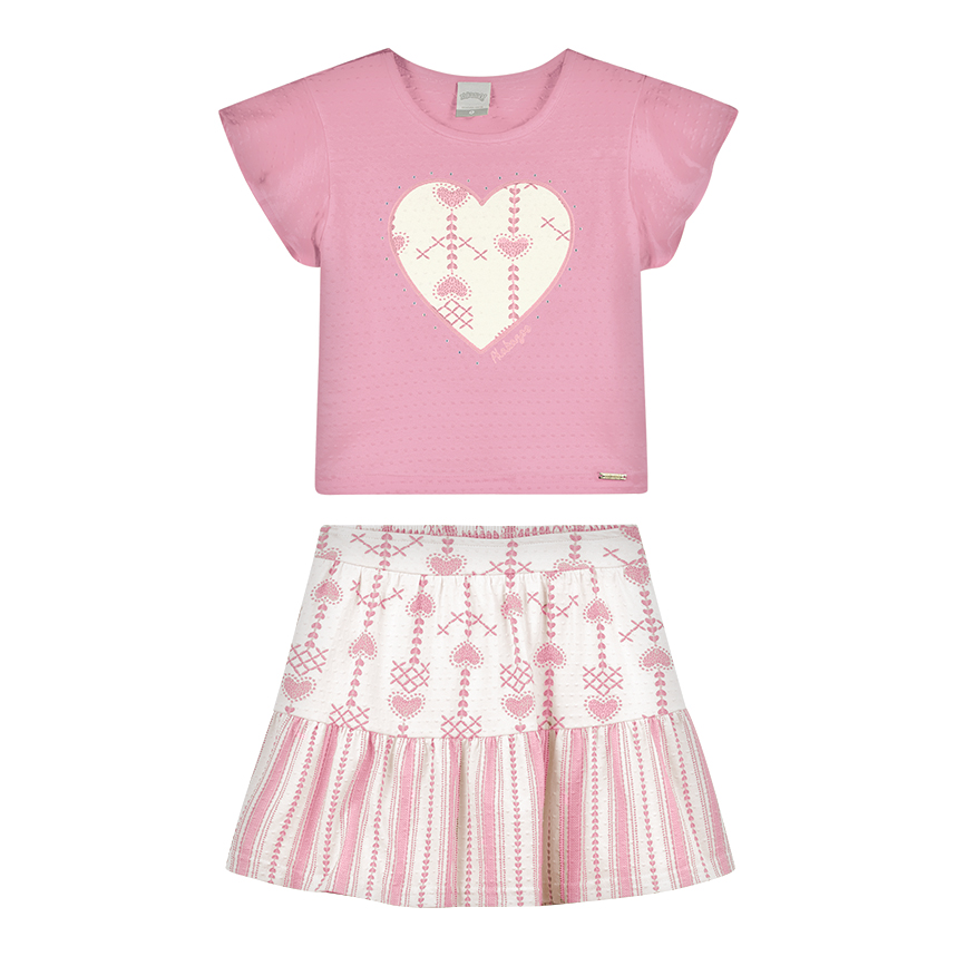 Conjunto Infantil Alakazoo Blusa Bordado Coração E Saia