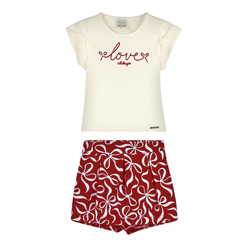 Conjunto Infantil Alakazoo Blusa Bordado Love E Short Saia