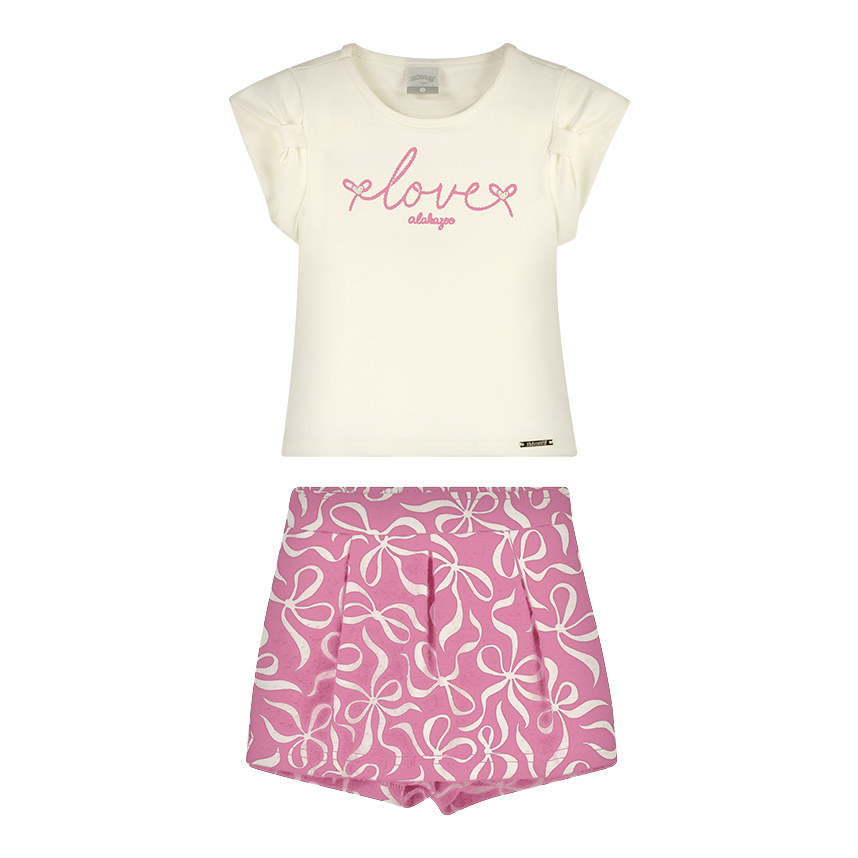 Conjunto Infantil Alakazoo Blusa Bordado Love E Short Saia