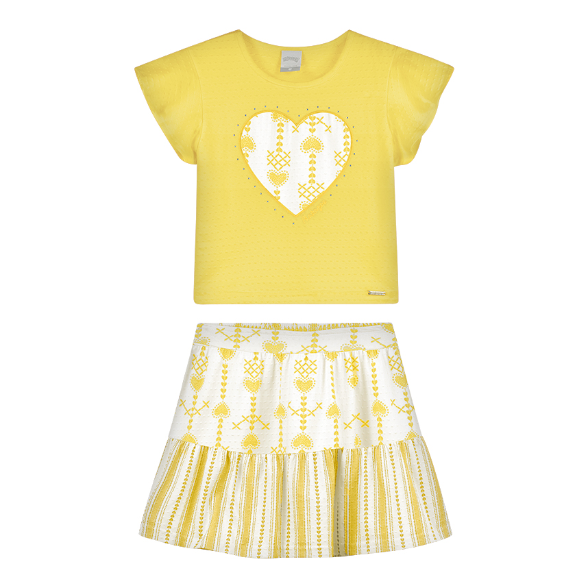 Conjunto Infantil Alakazoo Blusa Bordado Coração E Saia Conjunto Infantil Alakazoo Blusa Bordado Coração E Saia