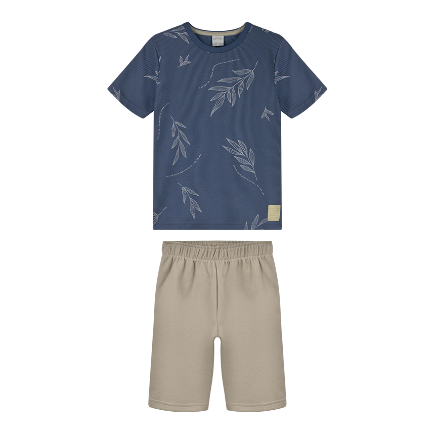 Conjunto Infantil Alakazoo Camiseta Estampa Folhas E Bermuda