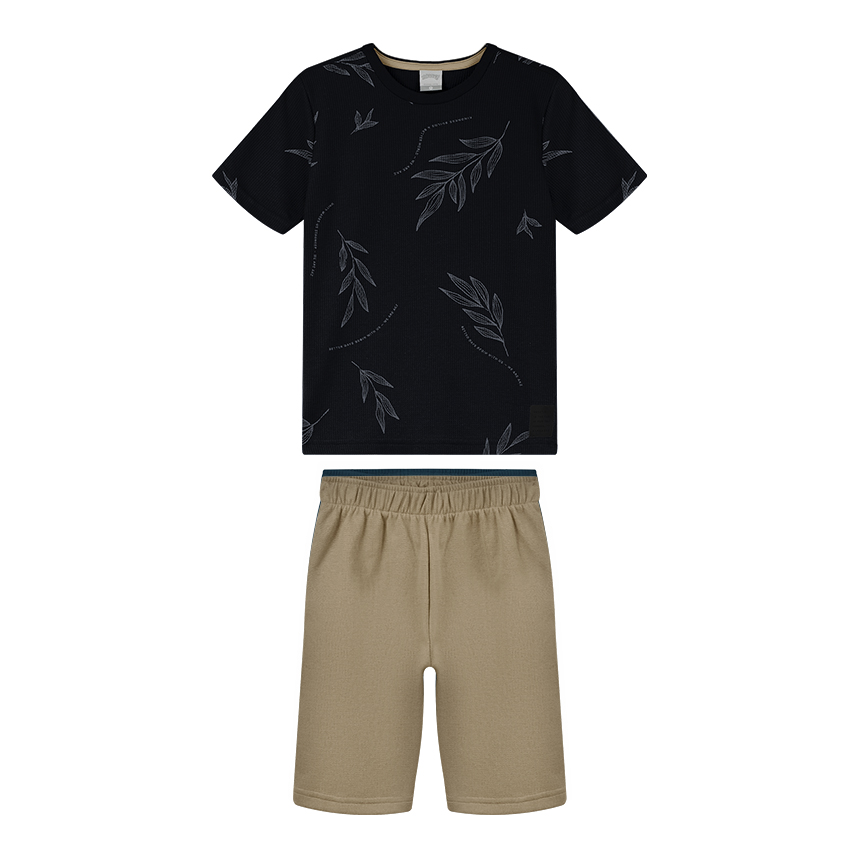Conjunto Infantil Alakazoo Camiseta Estampa Folhas E Bermuda