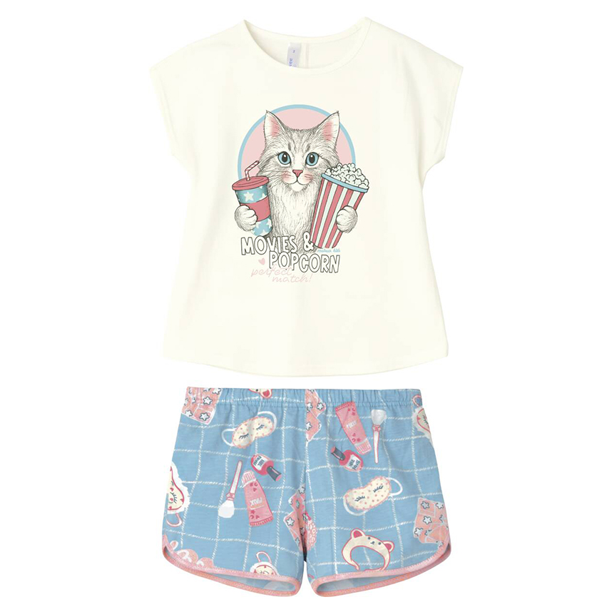 Pijama Curto Juvenil Malwee Feminino Estampa Pop Corn