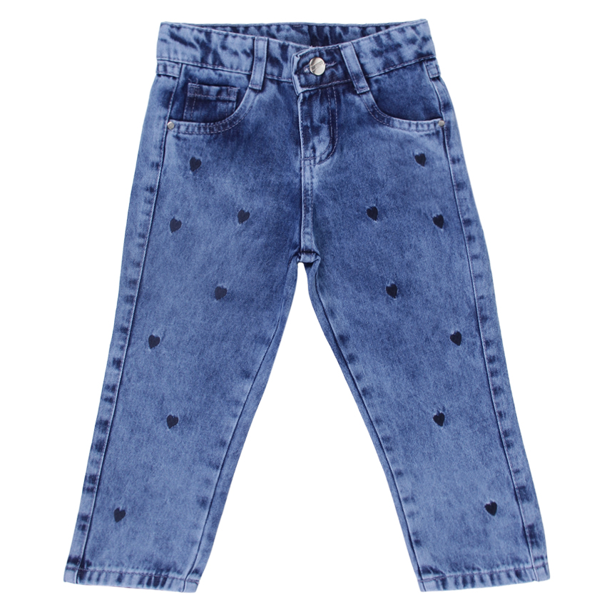 Calça Jeans Infantil Revert Bordado Corações