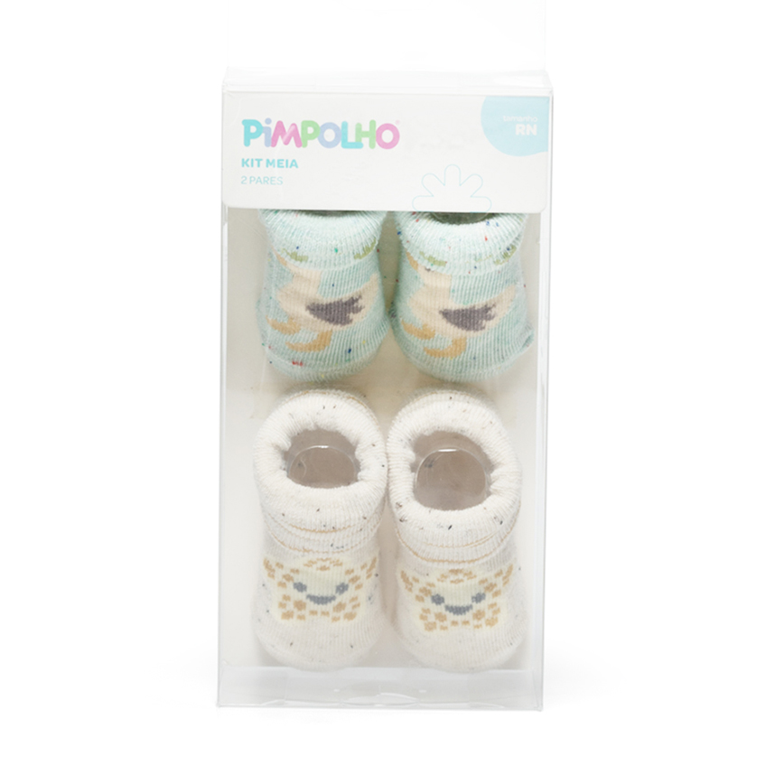 Meia Bebê Pimpolho Estampa Bichos Com 2 Pares