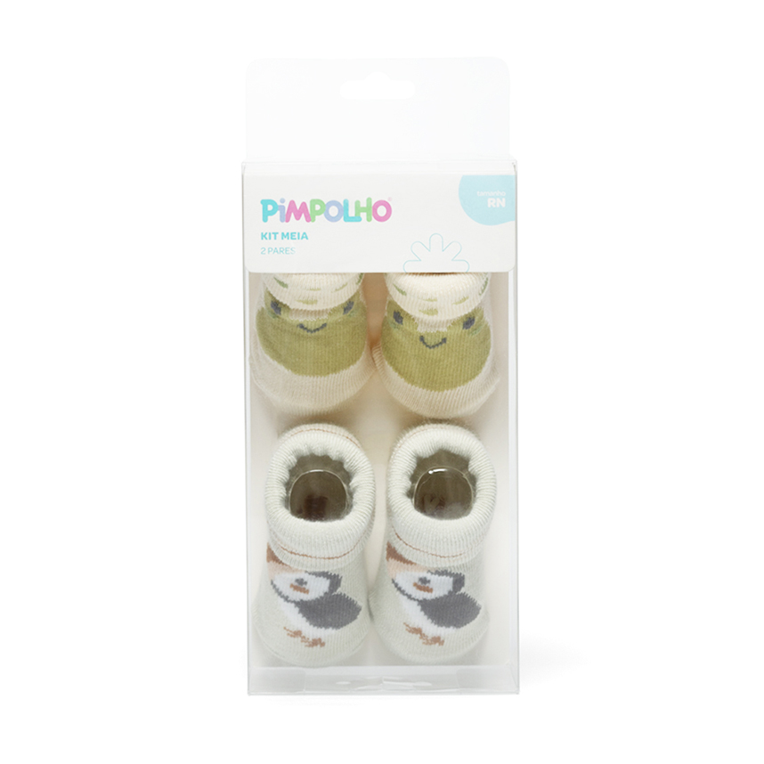 Meia Bebê Pimpolho Estampa Bichos Com 2 Pares Meia Bebê Pimpolho Estampa Bichos Com 2 Pares