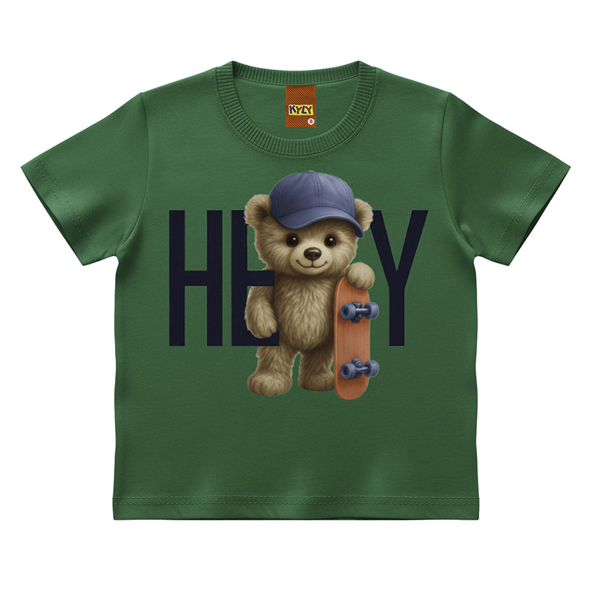 Camiseta Infantil Kyly Manga Curta Meia Malha Estampa Urso