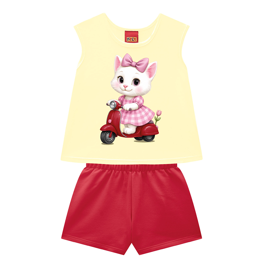 Conjunto Bebê Kyly Blusa Cavada Estampada e Short Moletinho