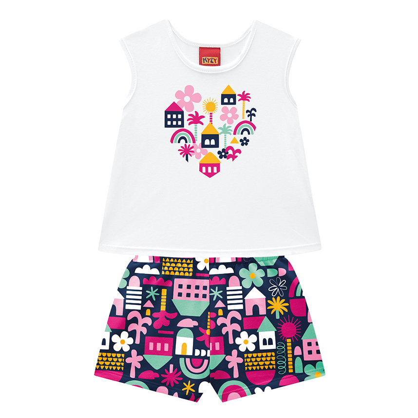 Conjunto Infantil Kyly Blusa Regata Estampa Coração e Short Conjunto Infantil Kyly Blusa Regata Estampa Coração e Short
