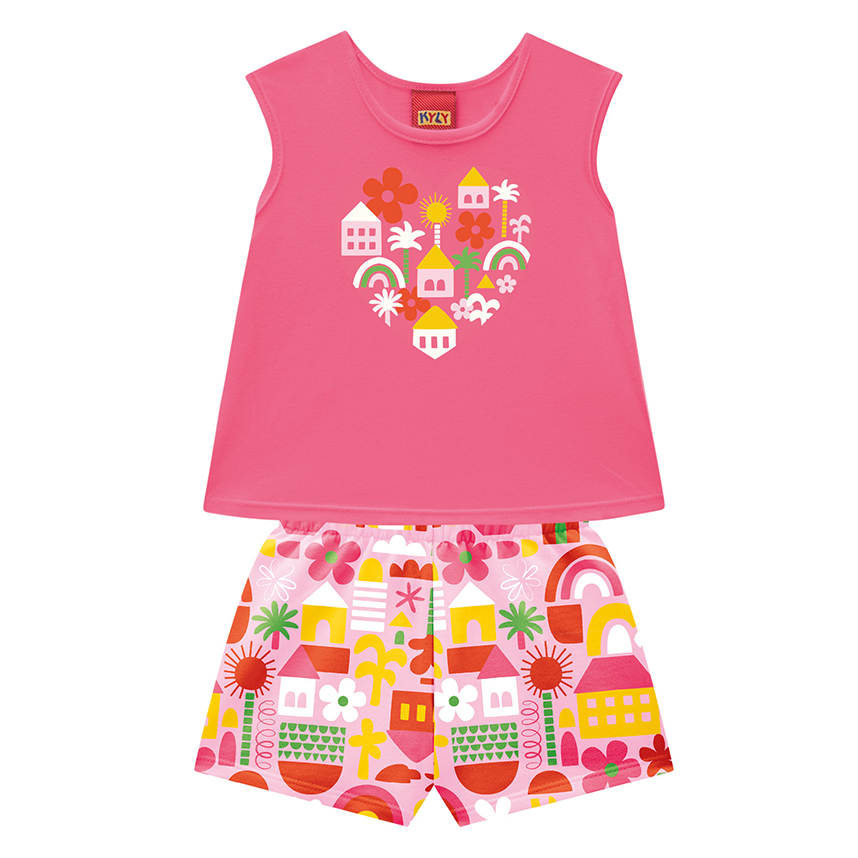 Conjunto Infantil Kyly Blusa Regata Estampa Coração e Short