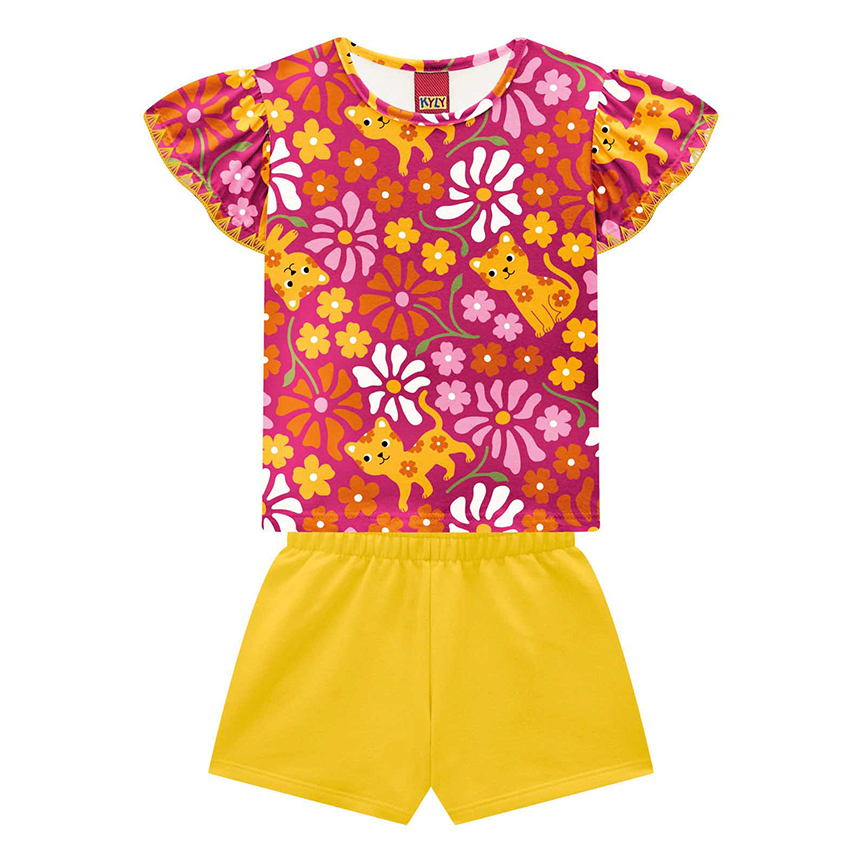 Conjunto Infantil Kyly Blusa Estampa Flores e Short