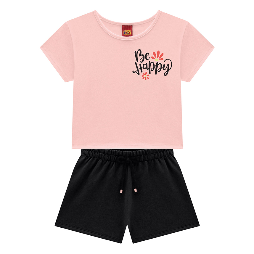 Conjunto Infantil Kyly Blusa Cropped Be Happy E Short