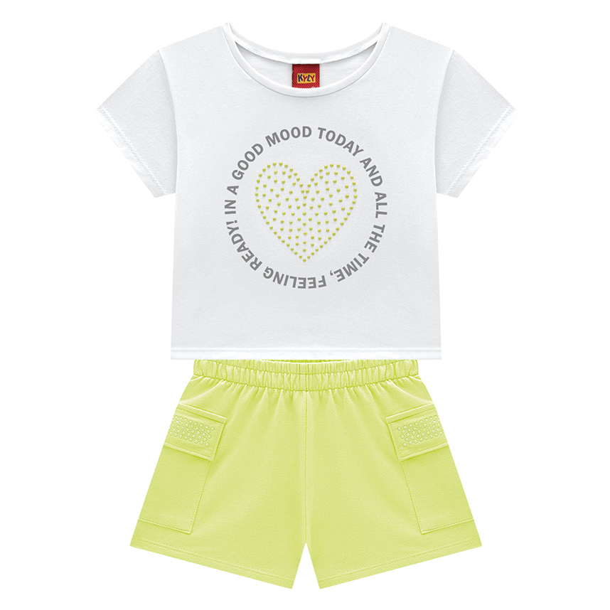 Conjunto Juvenil Kyly Blusa Cropped Estampa Coração e Short