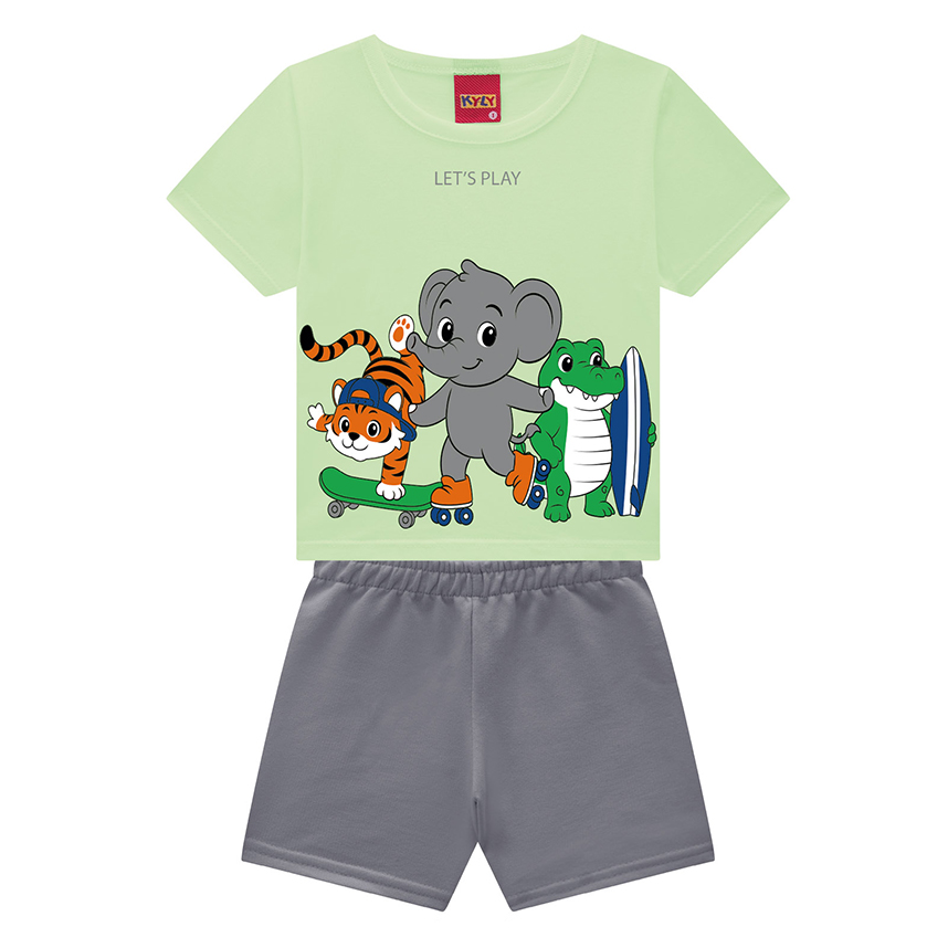 Conjunto Bebê Kyly Camiseta Estampada e Bermuda Em Moletom