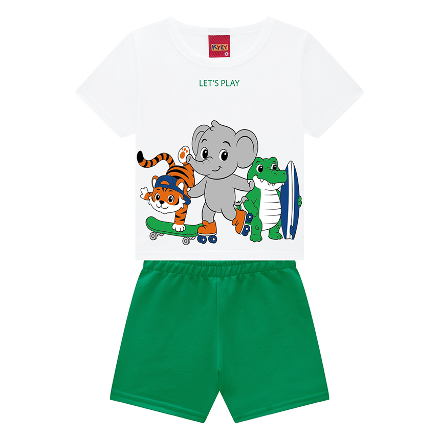 Conjunto Bebê Kyly Camiseta Estampada e Bermuda Em Moletom Conjunto Bebê Kyly Camiseta Estampada e Bermuda Em Moletom