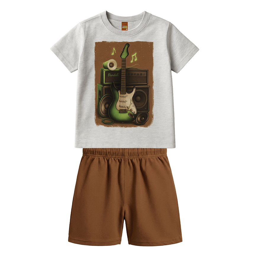 Conjunto Infantil Kyly Camiseta Estampada e Bermuda Moletom