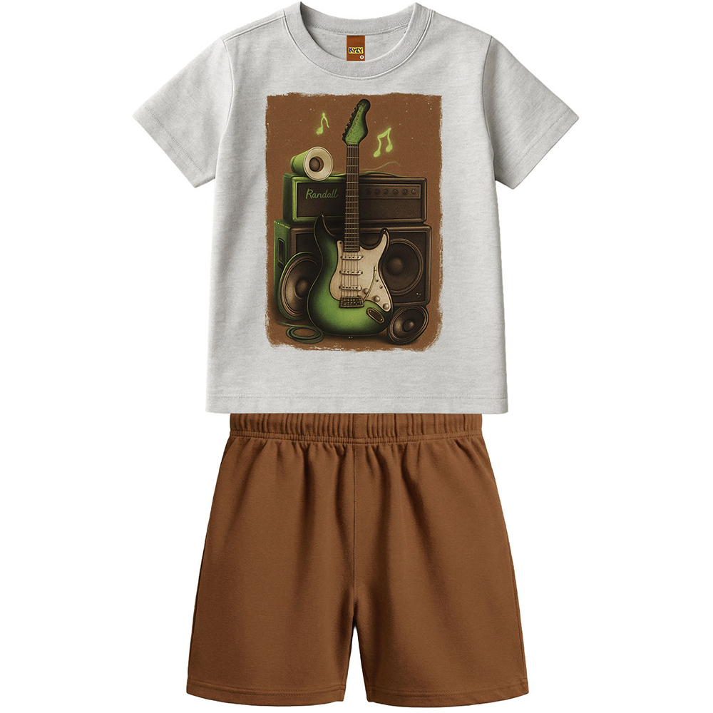 Conjunto Infantil Kyly Camiseta Estampada E Bermuda Moletom