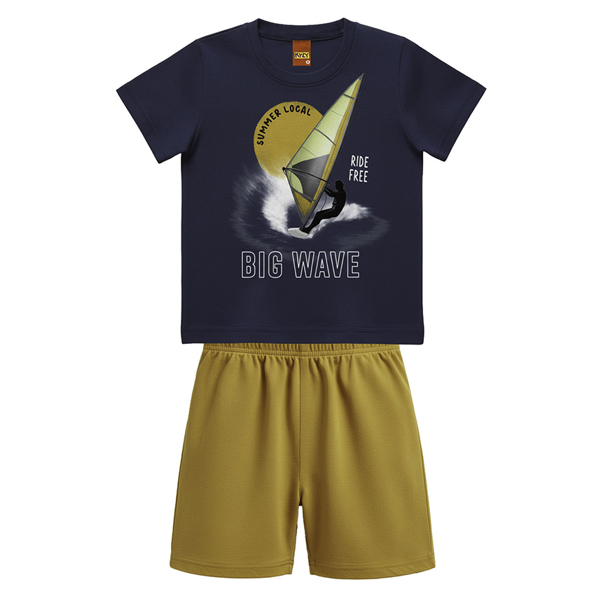Conjunto Infantil Kyly Camiseta Estampada e Bermuda Moletom