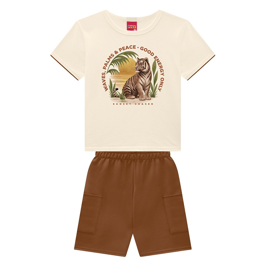 Conjunto Infantil Kyly Camiseta Estampa Tigre e Bermuda Conjunto Infantil Kyly Camiseta Estampa Tigre e Bermuda