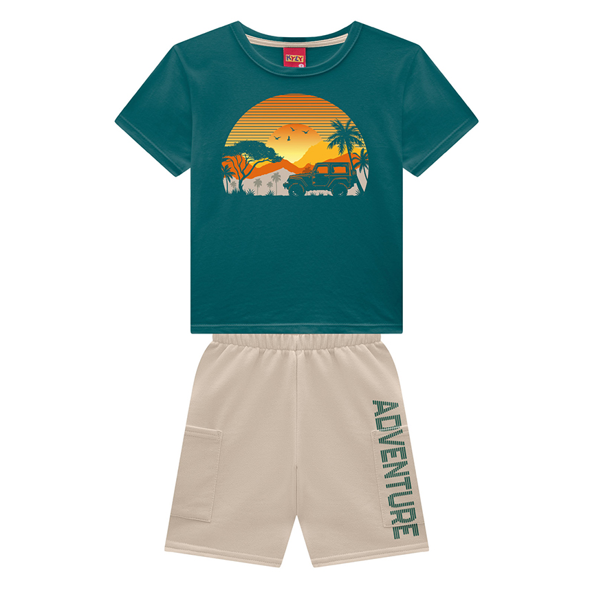Conjunto Infantil Kyly Camiseta Estampa Pôr do Sol e Bermuda