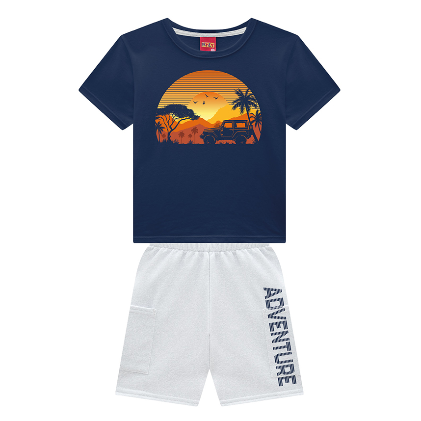 Conjunto Infantil Kyly Camiseta Estampa Pôr do Sol e Bermuda Conjunto Infantil Kyly Camiseta Estampa Pôr do Sol e Bermuda