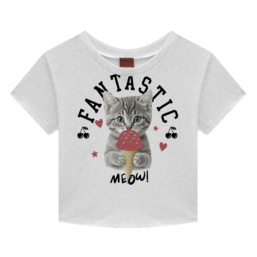 Blusa Infantil Kyly Manga Curta Estampa Gatinha