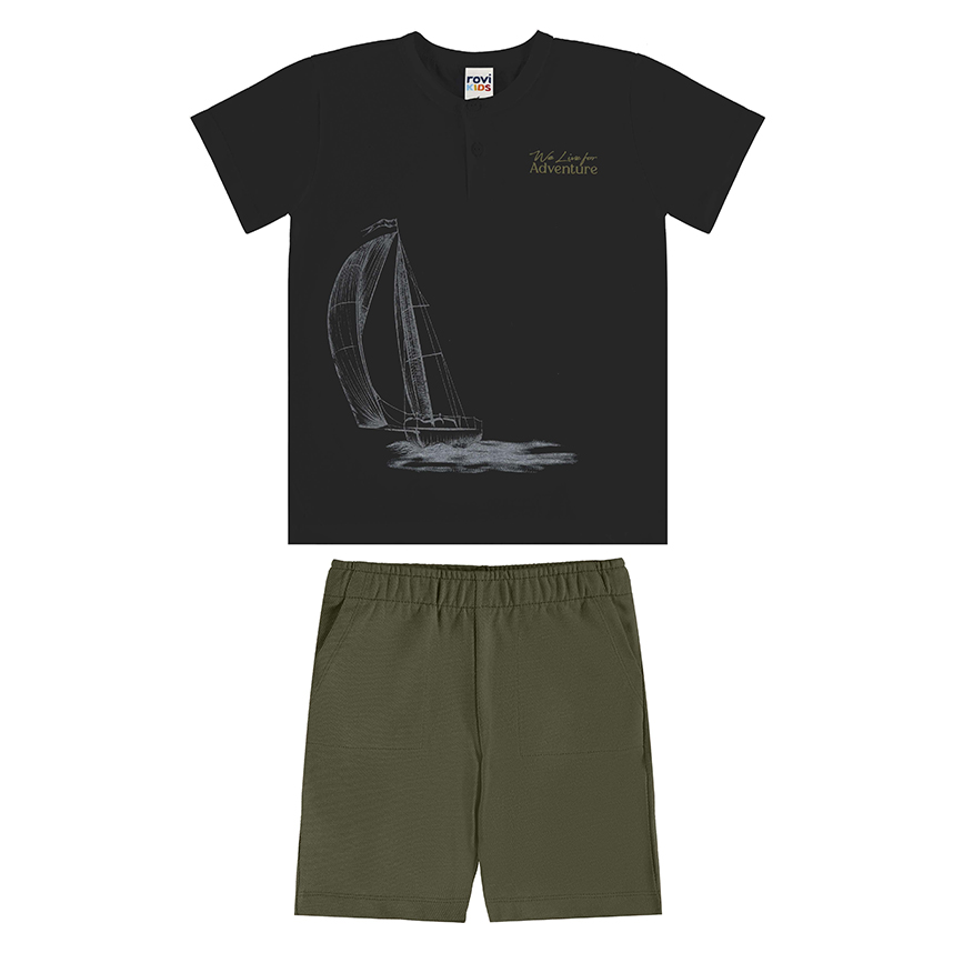Conjunto Infantil Rovitex Camiseta Estampa Barco e Bermuda