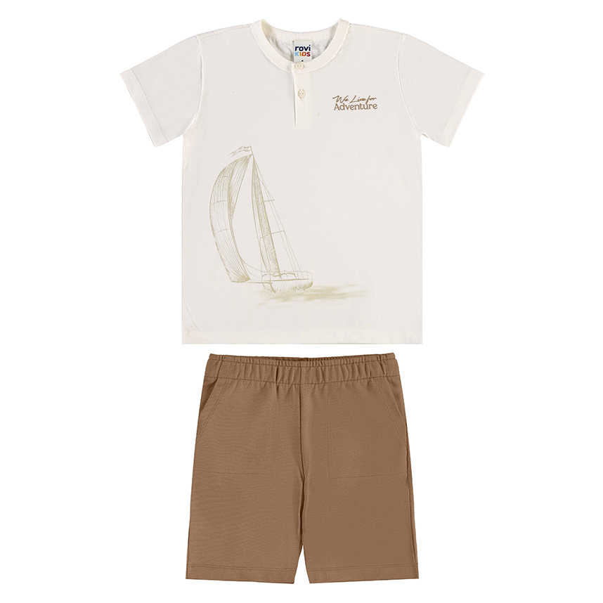 Conjunto Infantil Rovitex Camiseta Estampa Barco e Bermuda