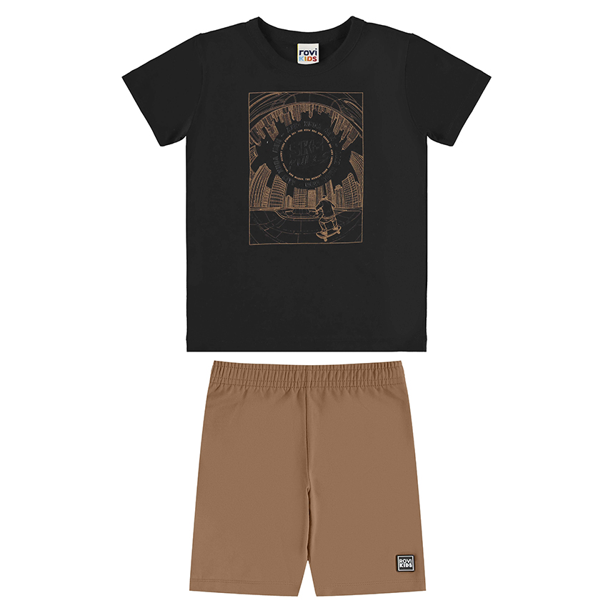 Conjunto Infantil Rovitex Camiseta Estampa SK8 Bermuda