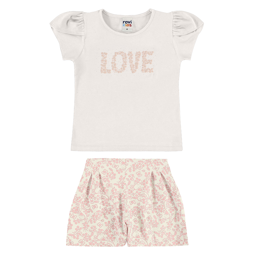 Conjunto Infantil Rovitex Blusa Love e Shorts