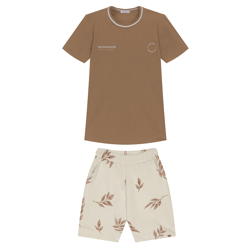 Conjunto Juvenil Trick Nick Camiseta E Bermuda Estampa Folhas