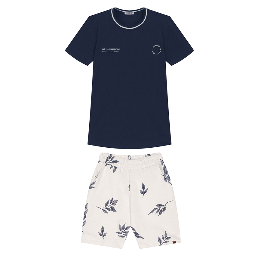 Conjunto Juvenil Trick Nick Camiseta E Bermuda Estampa Folhas Conjunto Juvenil Trick Nick Camiseta E Bermuda Estampa Folhas