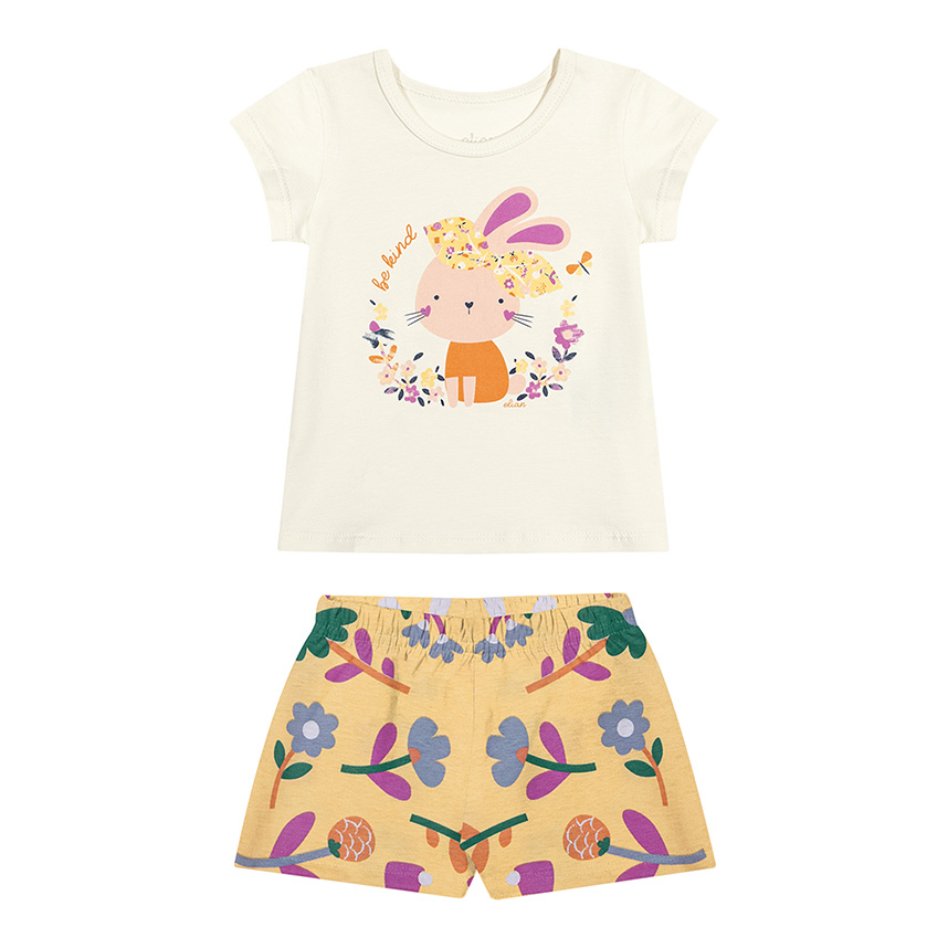 Conjunto Bebê Elian Blusa Estampa Coelho e Short