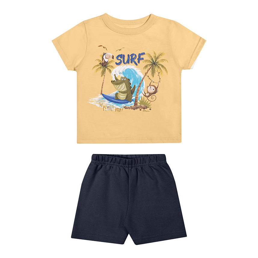 Conjunto Infantil Elian Camiseta Estampa Divertida e Bermuda