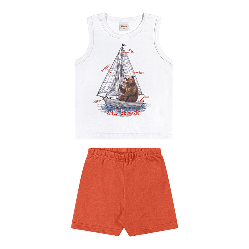 Conjunto Infantil Elian Regata Estampa Divertida e Bermuda