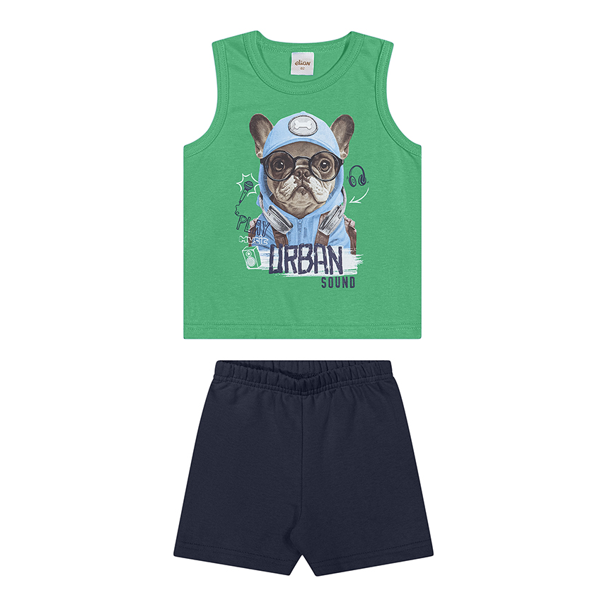 Conjunto Infantil Elian Regata Estampa Divertida e Bermuda