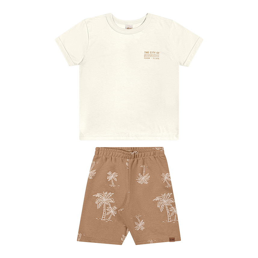 Conjunto Infantil Elian Camiseta e Bermuda Estampa Coqueiro