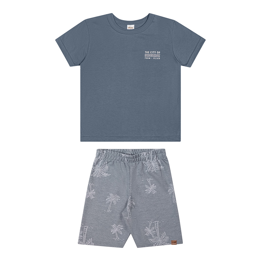Conjunto Infantil Elian Camiseta e Bermuda Estampa Coqueiro