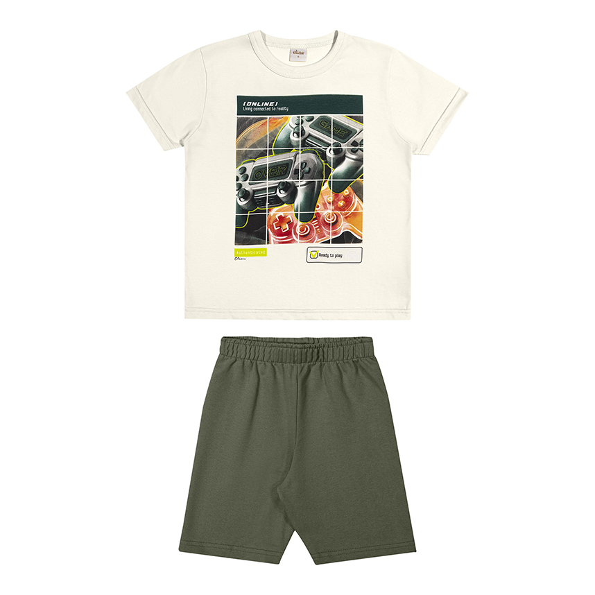 Conjunto Infantil Elian Camiseta Estampas Diversas e Bermuda