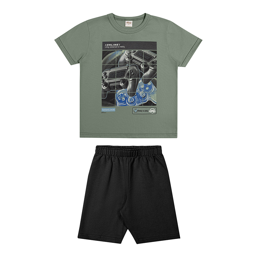 Conjunto Infantil Elian Camiseta Estampas Diversas e Bermuda