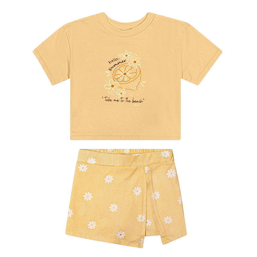 Conjunto Infantil Elian Blusa Estampa Flores e Short Saia