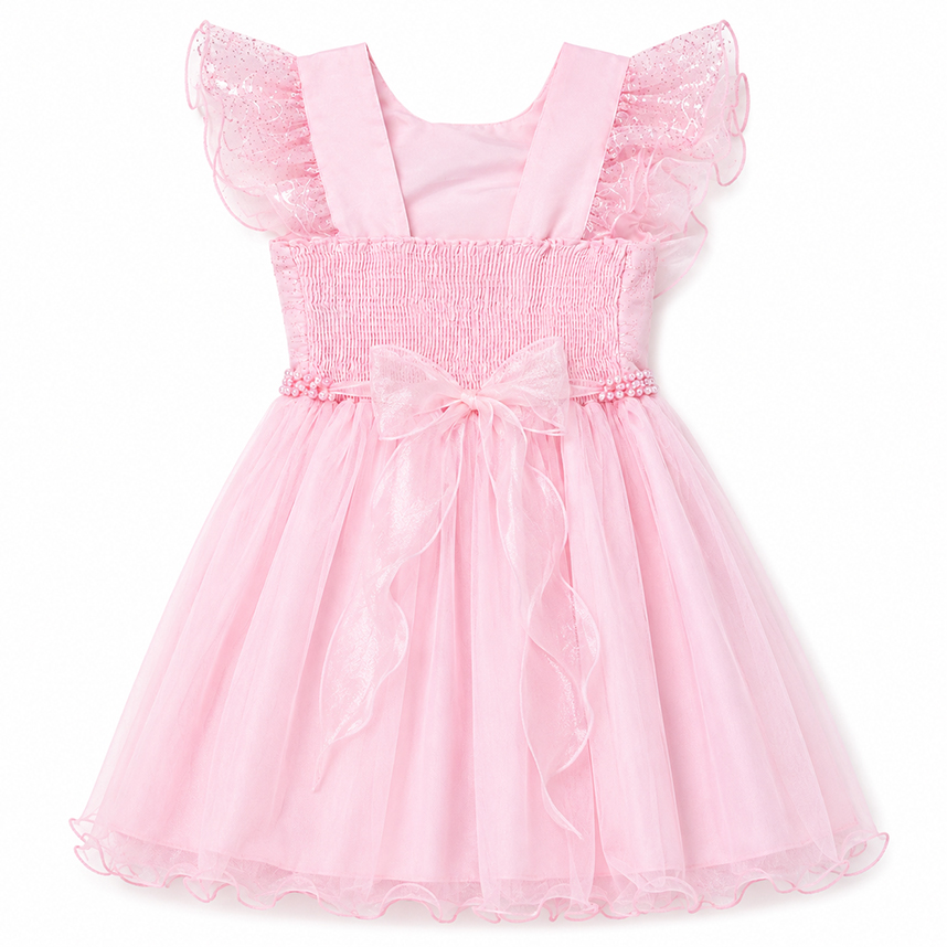 Vestido Infantil Heloísa Cavado Tule Pala Bordada Pérolas
