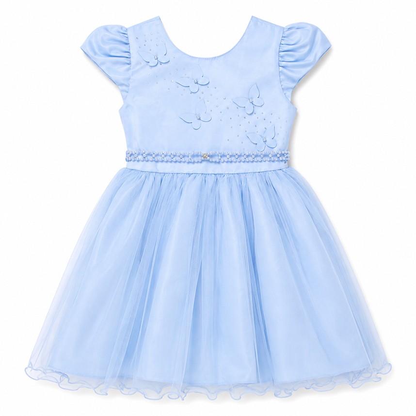 Vestido Infantil Heloísa Manga Curta Borboletas Com Strass