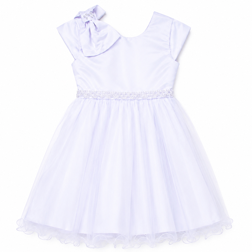 Vestido Infantil Heloísa Manga Curta Laço Ombro Pérolas