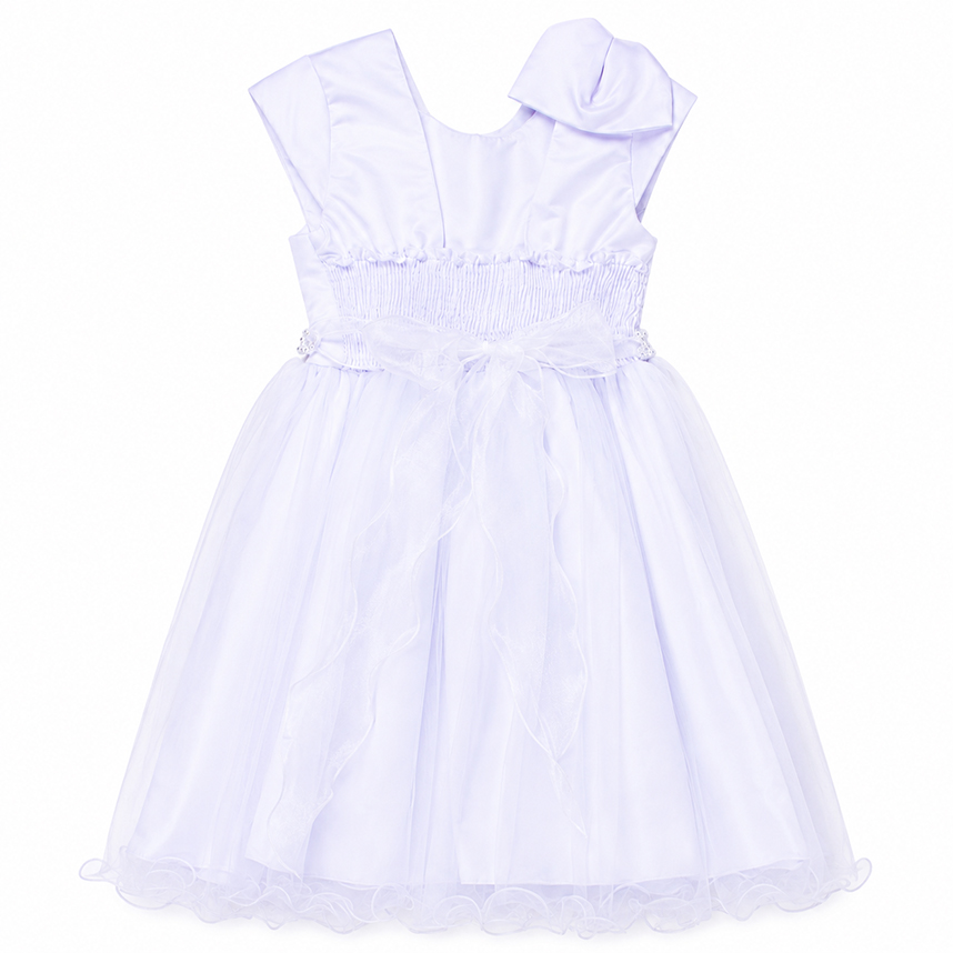 Vestido Infantil Heloísa Manga Curta Laço Ombro Pérolas