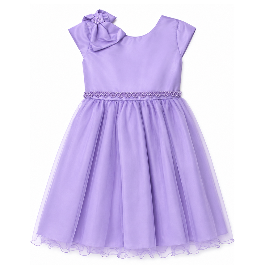 Vestido Infantil Heloísa Manga Curta Laço Ombro Pérolas