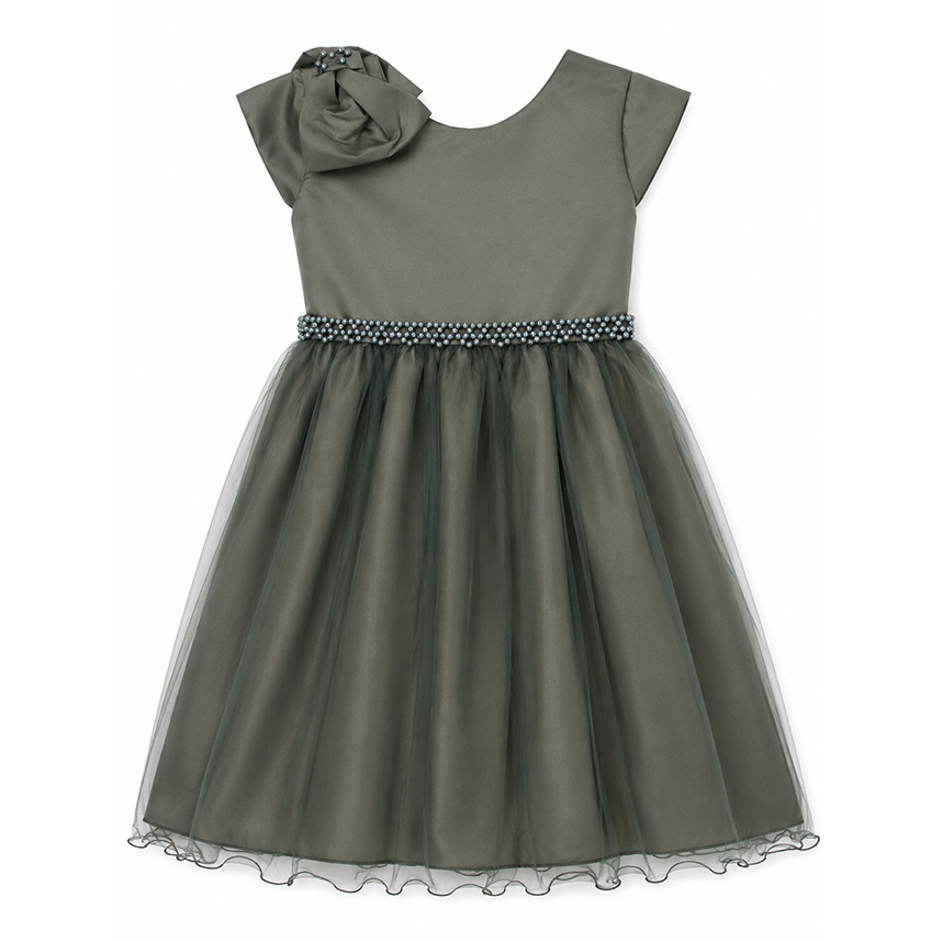 Vestido Infantil Heloísa Manga Curta Laço Ombro Pérolas